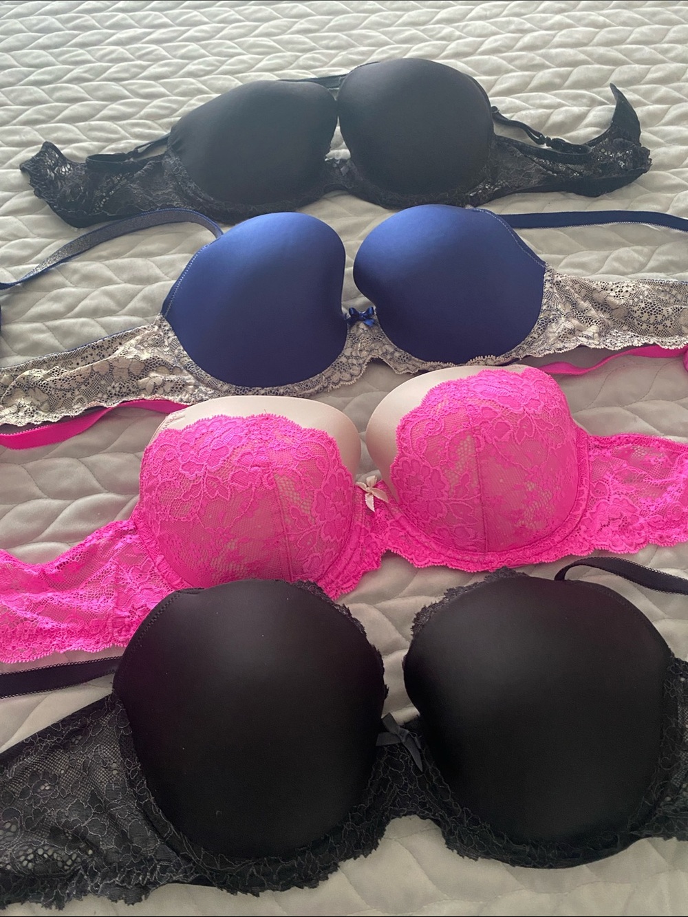 Victoria's Secret Lace & Smooth Push-Up Bra Set — Black, Blue, Hot Pink